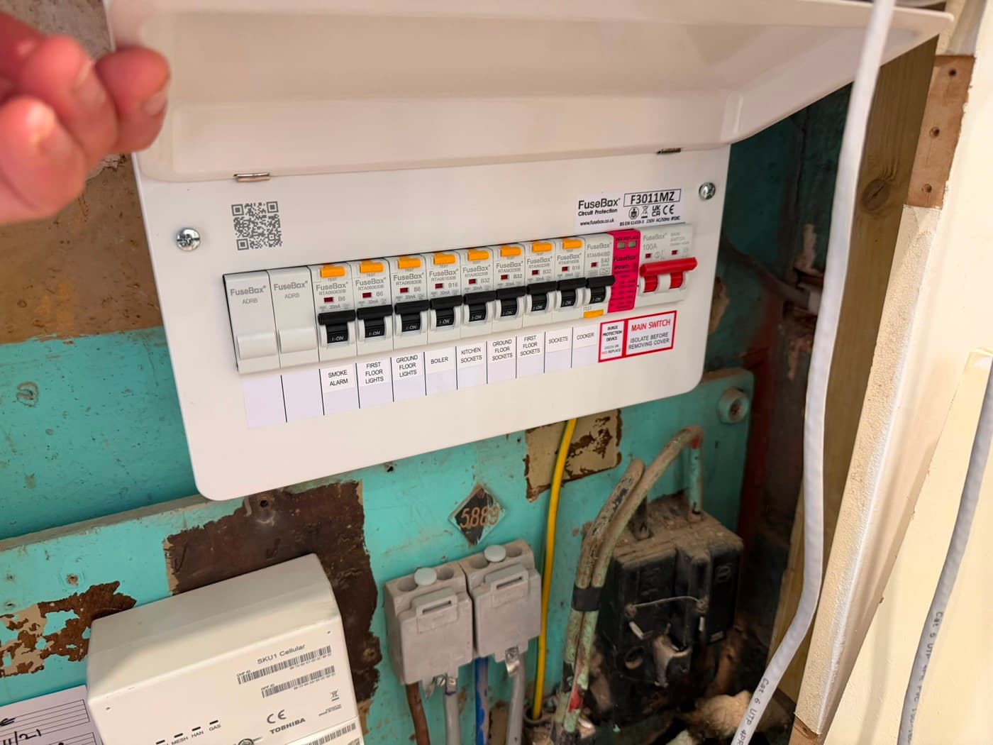 New FuseBox consumer unit fitted and clearly labelled in place of an old fuse box